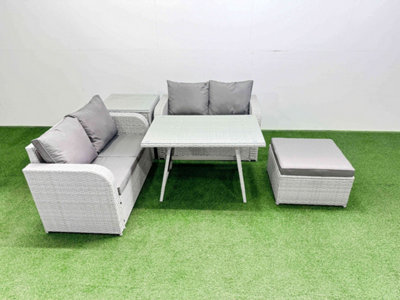 B&Q -  5 Seater Outdoor Love Sofa Set Rattan Garden Furniture Set With Side Table Big Footstool Light Grey