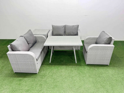 Fimous 5 Seater Outdoor Rattan Garden Furniture Set With Rectangular Dining Table Side Table Light/Grey
