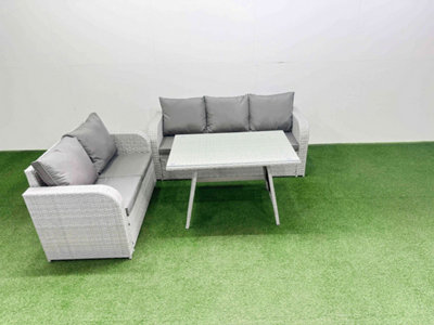 Fimous Light/Grey Outdoor Pe Rattan Garden Furniture Set Rectangular Dining Table Sofa Set