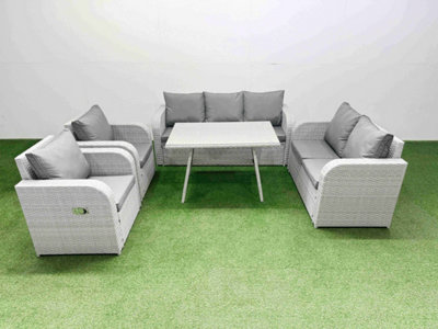 Fimous Pe Rattan Garden Furniture Set Outdoor Rectangular Dining Table Sofa Set Light Grey from B&Q