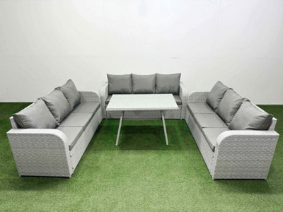 Fimous Light/Grey 9 Seat Outdoor Pe Rattan Garden Furniture With Cushions 3 Seater Sofa - Image 4