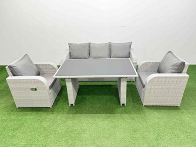 B&Q -  Outdoor Rattan Garden Furniture Dining Set 5-Seater Patio Rectangular Table 3 Seater Sofa Reclining Chair Set