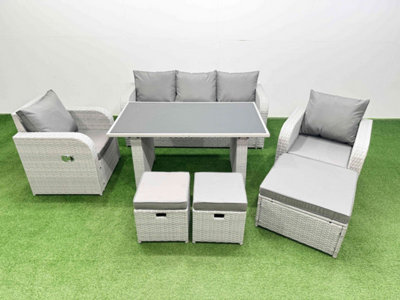 Fimous Outdoor Rattan Garden Furniture Dining Set 8-Seater Patio Rectangular Table 3 Seater Sofa Set With 3 Stools