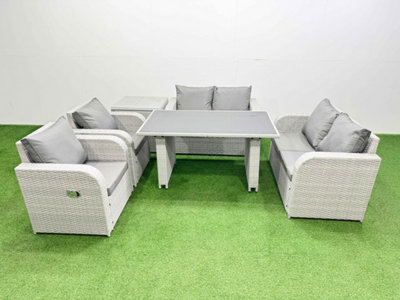 B&Q -  Outdoor Pe Rattan Sofa Reclining Chair Set Patio Garden Furniture Sets With Cushions Side Table Light Grey 6 Pieces