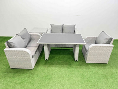 B&Q -  Rattan Sofa Outdoor Furniture With Dining Table,side Table,love Sofa Patio Furniture Light Grey 5 Seater