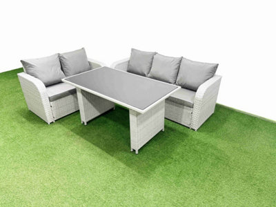 Fimous Light/Grey Garden Furniture Set Pe Ratten Garden Sofa Set With Rectangular Dining Table