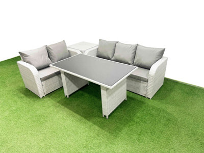 Fimous Garden Furniture Set Pe Ratten Garden Sofa Set With Rectangular Dining Table Side Table Light/Grey