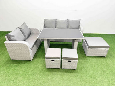 Fimous Garden Furniture Set Pe Ratten Garden Sofa Set With Rectangular Dining Table 3 Stool Light/Grey