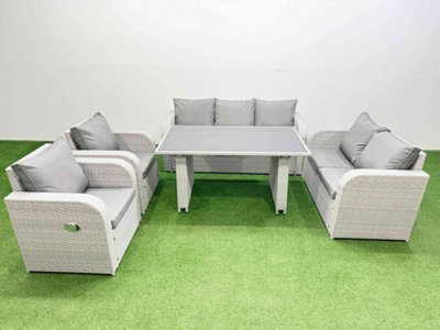 Fimous 7 Seater Garden Furniture Set Pe Ratten Garden Sofa Set With Rectangular Dining Table Light/Grey