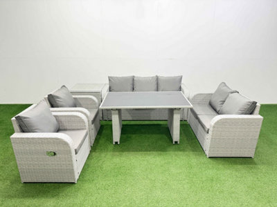 Fimous 7 Seater Garden Furniture Set Pe Ratten Garden Sofa Set With Rectangular Dining Table Side Table Light/Grey