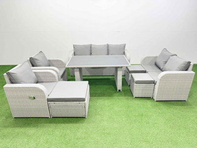 Fimous 10 Seater Garden Furniture Set Pe Ratten Garden Sofa Set With Rectangular Dining Table 3 Stool Light Grey from B&Q