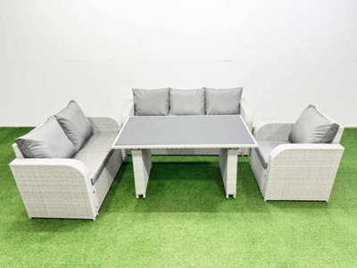 Fimous Rattan Outdoor Table Reclining Chair Sofa Set 6 Seater Light/Grey