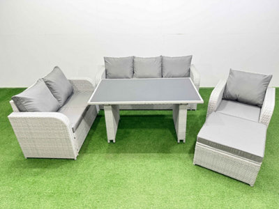 Fimous Rattan Outdoor Table Reclining Chair Sofa Set With Big Stool 7 Seater Light/Grey