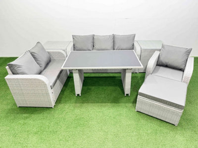 B&Q -  Rattan Outdoor Table Reclining Chair Sofa Set With 2 Side Tables Big Stool Light Grey 7 Seater