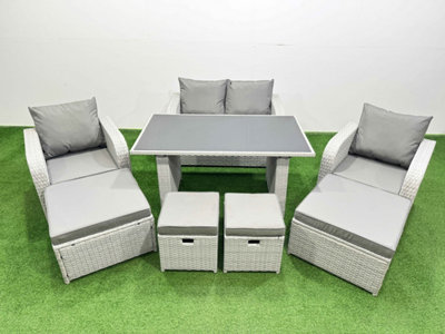 Fimous 8 Seater Patio Garden Furniture Sets With Dining Table Love Sofa 4 Stools Light/Grey