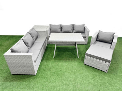 Fimous 8-Seater Patio Rectangular Table 3 Seater Sofa Armchair Set With Side Table Big Stool from B&Q