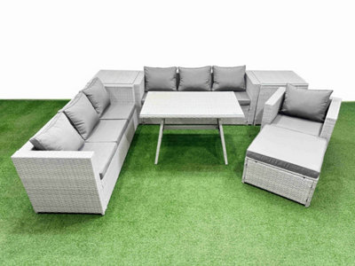 Fimous 8-Seater Patio Rectangular Table 3 Seater Sofa Armchair Set With 2 Side Tables Big Stool from B&Q