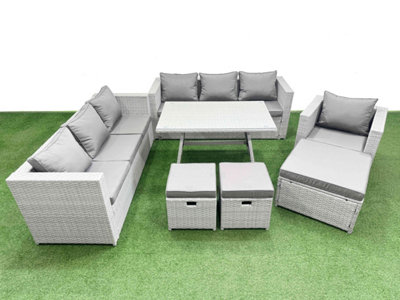Fimous Outdoor Rattan Garden Furniture Dining Set 10-Seater Patio Rectangular Table 3 Seater Sofa Armchair Set With 3 Stools from B&Q