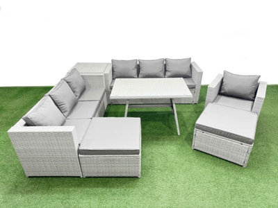 Fimous 9-Seater Patio Rectangular Table 3 Seater Sofa Armchair Set With Side Table 2 Big Stools from B&Q