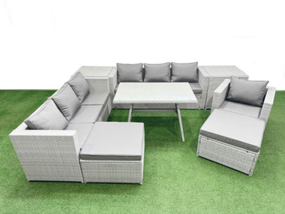 Fimous 9-Seater Patio Rectangular Table 3 Seater Sofa Armchair Set With 2 Side Tables 2 Big Stools from B&Q