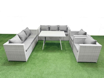Fimous 8 Seater Garden Furniture Set Pe Ratten Garden Sofa Set With Rectangular Dining Table Light/Grey