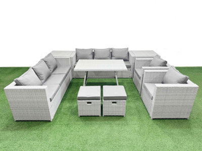 B&Q -  10 Seater Garden Furniture Set Pe Ratten Garden Sofa Set With Rectangular Dining Table 2 Small Stools 2 Side Table