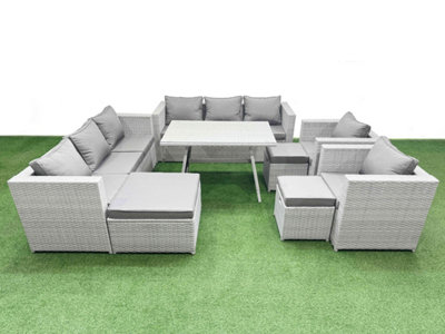 Fimous 11 Seater Garden Furniture Set Pe Ratten Garden Sofa Set With Rectangular Dining Table 3 Stool Light Grey from B&Q