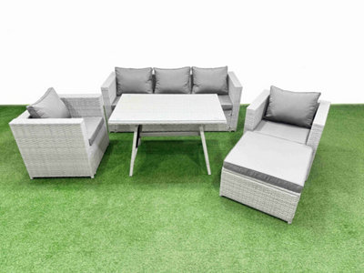 Fimous 6 Pieces Outdoor Pe Rattan Sofa Armchair Set Patio Garden Furniture Sets With Cushions Big Stool Light Grey from B&Q