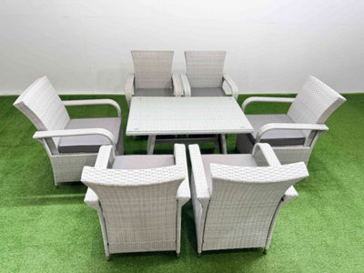 B&Q -  Outdoor Rattan Garden Furniture Set Patio 6 Chairs Plus Rectangular Dining Table Sets Light Grey Mixed
