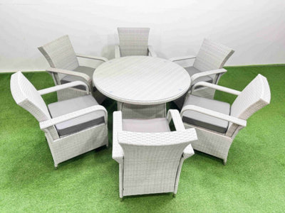 B&Q -  Wicker Pe Rattan Garden Furniture Set Patio Outdoor 6 Chairs Plus Big Round Table Set Light Grey Mixed