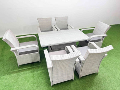B&Q -  Outdoor Rattan Garden Furniture Set Patio 6 Chairs Plus Height Adjustable Dining Table Sets Light Grey Mixed