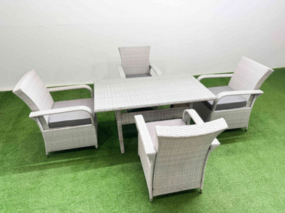 B&Q -  Rattan Garden Furniture Set With Rectangular Dining Table And Dining Chairs 4 Seater Light Grey Mixed