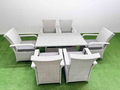 Fimous Rattan Garden Furniture Set With Rectangular Dining Table And Dining Chairs 6 Seater Mixed Light/Grey