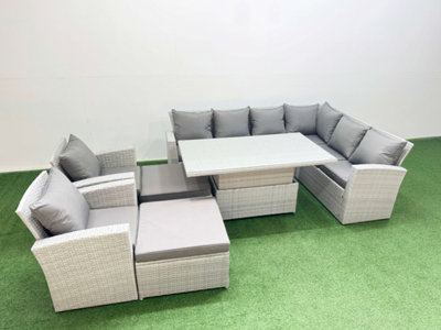 Fimous 10 Seat Rattan Garden Furniture Corner Sofa Set Adjustable Lifting Dining Or Coffee Table Set With Armchair Light Grey from B&Q