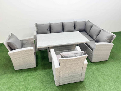 Fimous 8 Seat Rattan Garden Furniture Corner Sofa Set Outdoor Adjustable Lifting Dining Or Coffee Table Set With 2 Armchairs from B&Q