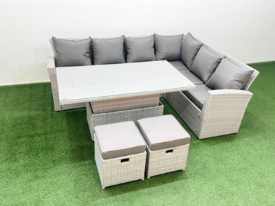Fimous 8 Seat Rattan Garden Furniture Corner Sofa Set Outdoor Adjustable Lifting Dining Or Coffee Table Set With Armchair from B&Q