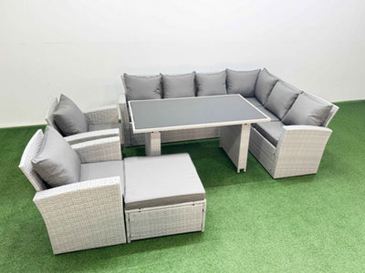 Fimous Outdoor Garden Furniture Sets 9 Seater Wicker Rattan Corner Sofa Sets With Dining Table Big Footstool Light Grey from B&Q