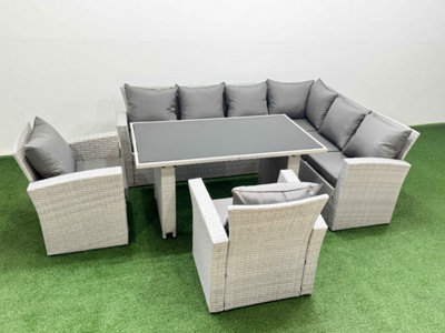 Fimous Outdoor Garden Furniture Sets 8 Seater Wicker Rattan Corner Sofa Sets With Rectangular Dining Table 2 Armchair Light Grey from B&Q