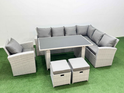 Fimous Outdoor Garden Furniture Sets 9 Seater Wicker Rattan Corner Sofa Sets With Dining Table 2 Small Footstool Armchair