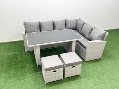 B&Q -  Outdoor Garden Furniture Sets 8 Seater Wicker Rattan Corner Sofa Sets With Rectangular Dining Table 2 Small Footstools