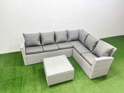 B&Q -  Garden Outdoor Pe Rattan Furniture Set 6 Seater Rattan Garden Sofa Set Light Grey Mixed