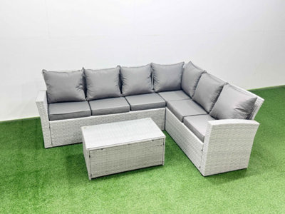Fimous Garden Outdoor Pe Rattan Furniture Set 6 Seater Rattan Garden Sofa Set Mixed Light/Grey