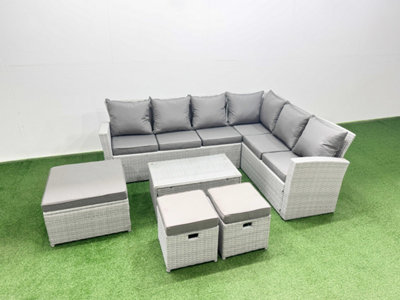 Fimous Garden Outdoor Pe Rattan Furniture Set 9 Seater Rattan Garden Sofa Set With Oblong Coffee Table Light Grey Mixed from B&Q
