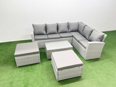 Fimous Garden Outdoor Pe Rattan Furniture Set 8 Seater Rattan Garden Sofa Set With Oblong Coffee Table Mixed Light/Grey