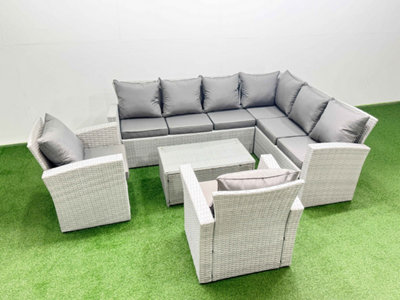 B&Q -  Garden Outdoor Pe Rattan Furniture Set 8 Seater Rattan Garden Sofa Set With 2 Chairs Light Grey Mixed