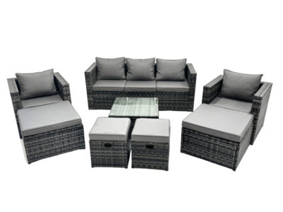 Fimous 9 Seater Patio Lounge Sofa Set With Armchair Square Coffee Table 4 Footstool Dark Grey Mixed from B&Q
