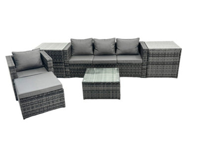 Fimous 5 Seater Patio Lounge Sofa Set With Armchair Square Coffee Table Big Footstool Dark Grey Mixed from B&Q