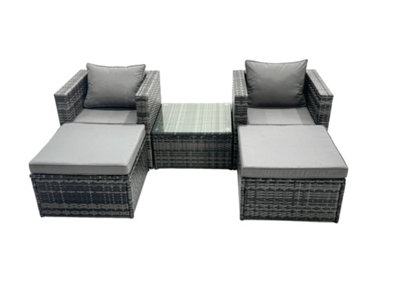 Fimous 4 Seater Patio Lounge Sofa Set With Armchair Square Coffee Table 2 Big Footstools Mixed Dark/Grey
