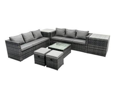 Fimous Outdoor Rattan Garden Furniture Set 8 Seater Patio Lounge Sofa Set With Square Coffee Table 2 Side Table 2 Small Footstools from B&Q