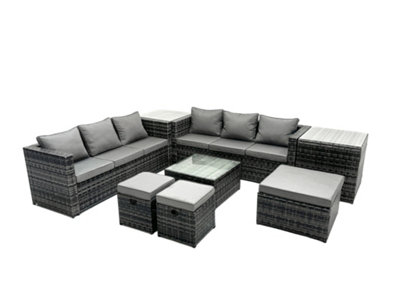 Fimous Outdoor Rattan Garden Furniture Set 9 Seater Patio Lounge Sofa Set With Square Coffee Table 2 Side Table 3 Footstools from B&Q
